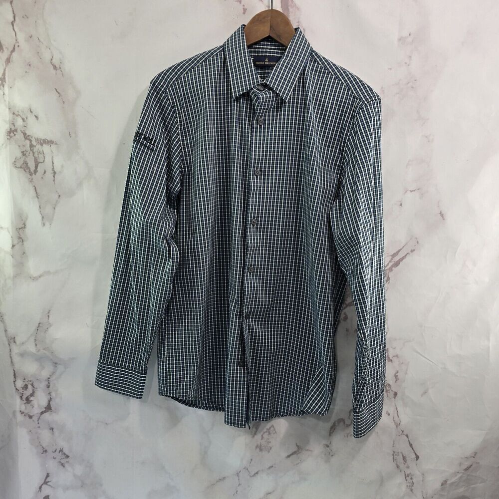 Brooks Brothers Shirt Mens Small Black Blue Plaid Button Up Check Long Sleeve